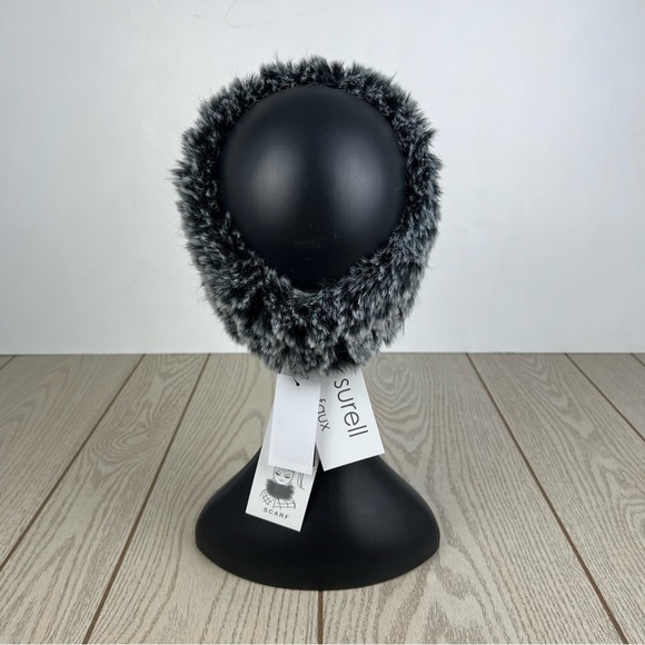 Surell Rex Rabbit Faux Fur Knit Stretch Headband OS Black Frost $65